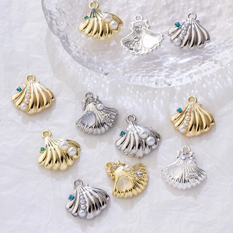 Ozean Serie Muschel Anhänger Legierung Künstliche Perle Straßsteine Pendants Für DIY Schmuckherstellung Halsketten Ohrringe