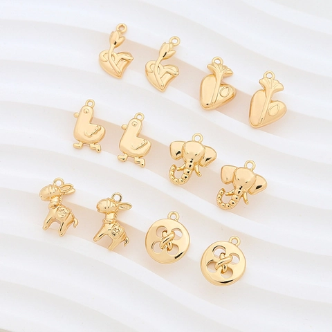 Real Gold Plated Copper Pendants Animal Shape Heart Button Duck Elephant Charms For DIY Jewelry Making Necklace Accessory