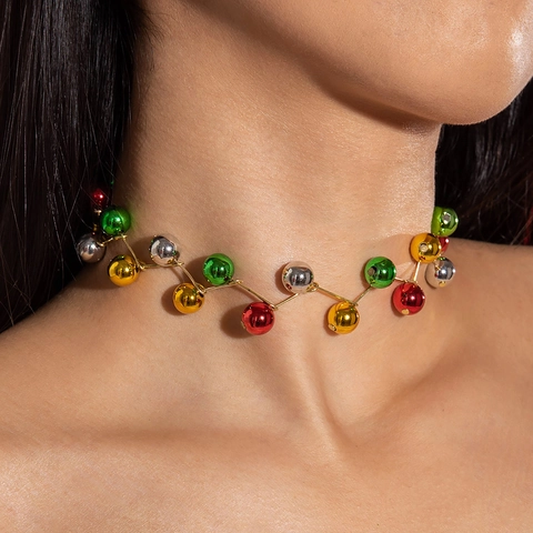 Collier De Noël Alliage Cloches Colorées Perles Fermoir Mousqueton Réglable Bijoux Festifs Femmes