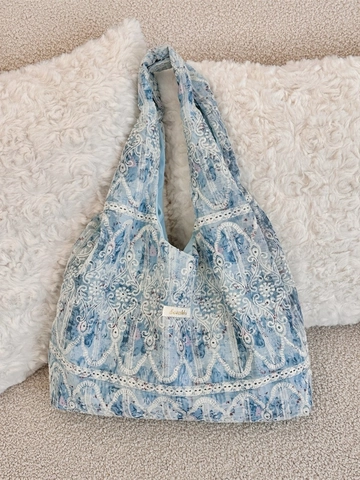 Bolso De Hombro Para Mujer Encaje Bordado Floral Gran Capacidad Decoración Lazo Vintage Estilo Coreano Tote