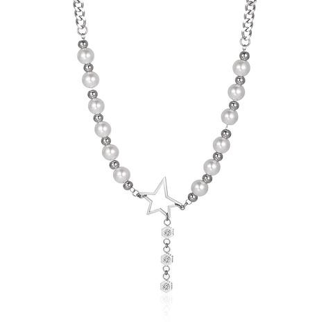 Titanium Stahl Spleißperlenkette Mit Holen Stern Anhänger Strass Charme Hip Hop Schmuck Für Damen Herren