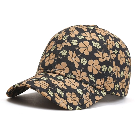 Floral Print Baseball Cap Polyester Cotton Hibiscus Pattern Adjustable Sun Protection Tropical Casual Hat For Men Women