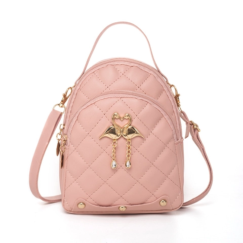 Mini Mochila Para Mujer De Cuero PU Acolchado Con Patrón De Diamantes Pequeña Mochila De Moda Dije Dorado
