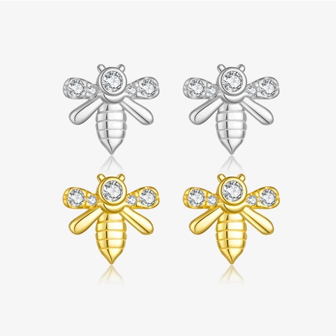 925 Sterling Silver Bee Stud Earrings Animal Rhinestone Inlaid Small Cute Ear Piercing Fashion Jewelry For Women Gift