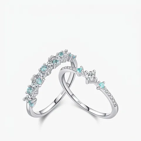 Anello In Argento Sterling 925 Per Donna Zirconi Bianchi E Verde Menta Scintillanti Stile Geometrico A File Fascia Da Dito Gioiello Regalo