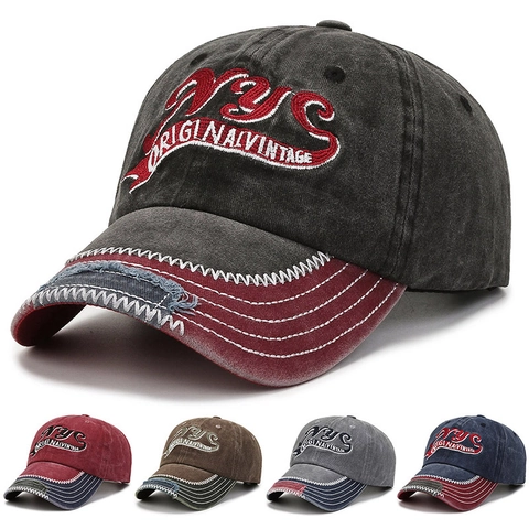 Cappello Da Baseball In Cotone Lavato Ricamo NYC Vintage Distressed Visiera Corta Regolabile Da Sole
