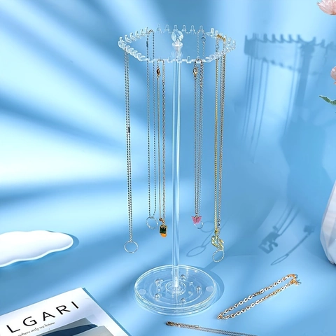 Rotierender Acryl Halskettenständer Organizer Transparenter Schmuckhalter Mit Mehreren Haken Für Ketten Armbänder