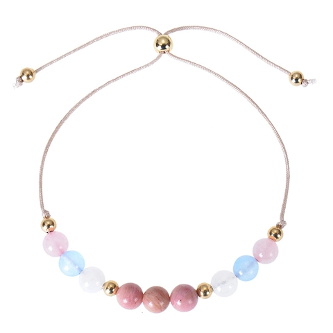 Natural Stone Beaded Bracelet Rose Quartz Rhodochrosite Crystal Handmade Braided Adjustable Rope Jewelry For Women