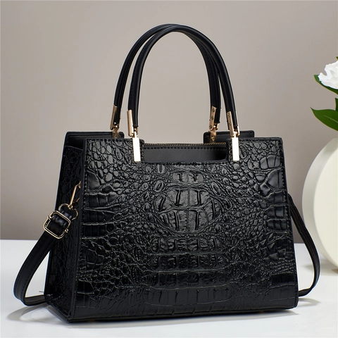 Bolso de Mano de Cuero PU con Patrón de Cocodrilo de Gama Alta para Mujer Bolso de Hombro Bandolera Gran Capacidad Bolso Elegante