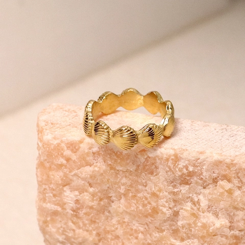 Bague Coquillage en Acier Inoxydable pour Femme Plaqué Or Style Français Vintage Chic Minimaliste Bijoux pour Usage Quotidien