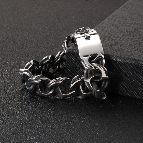 Pulsera De Cadena Pesada Para Hombre De Acero Inoxidable Estilo Punk Rock Color Plata Pulido Accesorio Joyería