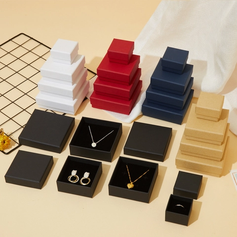 Jewelry Gift Box Square Cardboard Packaging With Sponge Liner For Ring Necklace Earring Bracelet Simple Elegant Style