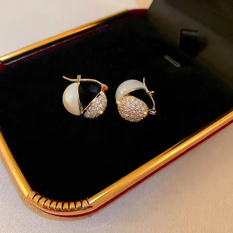 Pendientes De Aro Con Perla Artificial Y Circón Con Poste De Plata De Ley 925 Cobre Chapado En Oro Moda Elegante Para Mujeres