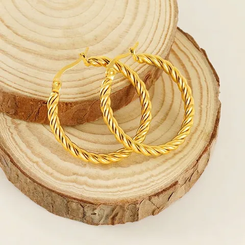 Gedraaide Touw Hoop Oorbellen 18K Verguld Roestvrij Staal Retro Chunky Ronde Cirkel Sieraden Voor Vrouwen
