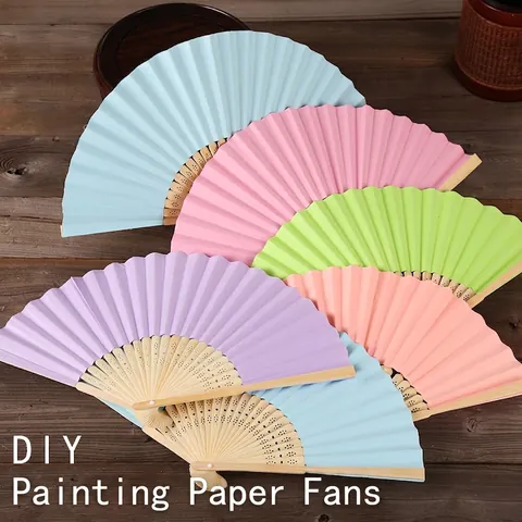 Decorative Folding Hand Fan Paper Surface With Hollow Carved Bamboo Ribs For DIY Painting Crafts Wedding Home Decor