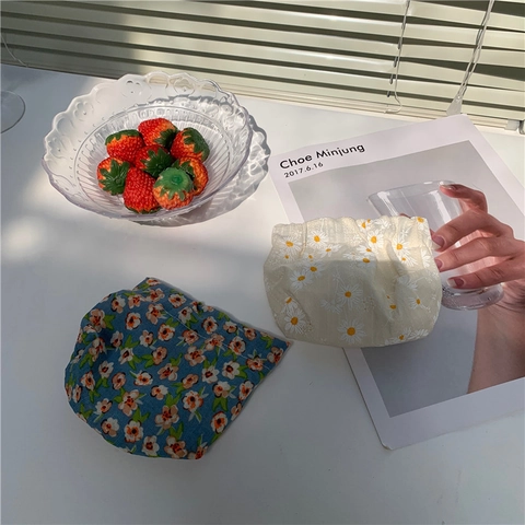 Floral Print Mini Coin Purse Cotton Canvas Portable Storage Bag Shrapnel Opening Vintage Aesthetic For Women