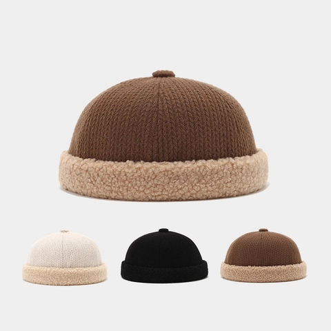 Docker Hoed Randloze Beanie Muts Gebreid Polyester Sherpa Gevoerd Warm Winter Retro Unisex Verstelbaar Miki Cap
