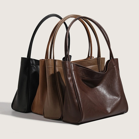 Grand Sac Fourre-Tout Pour Femmes En Cuir PU Sac À Main Minimaliste Souple Pour Le Style Vintage De Banlieue