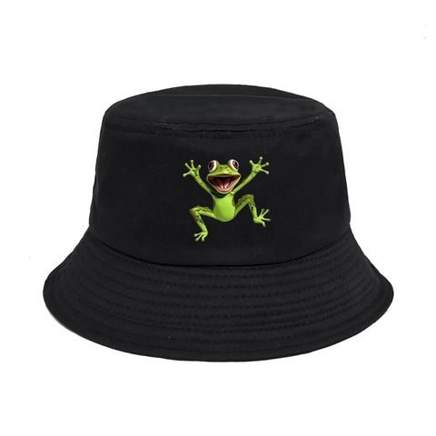 Cotton Bucket Hat Frog Print Sun Protection Outdoor Travel Foldable Unisex Fisherman Summer Sunshade Cap