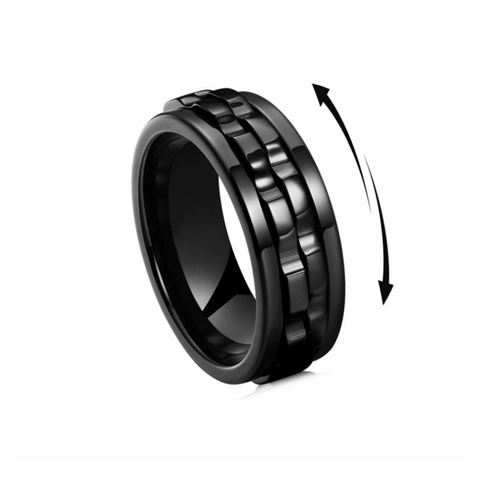 Spinner Ring Titanium Steel Rotating Band Gear Chain Inlay Stress Relief Anxiety Relief Hip Hop Punk Style