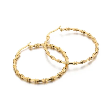 Stainless Steel Bamboo Joint Hoop Earrings For Women Fashion Geometric Statement Large Circle Metal Jewelry