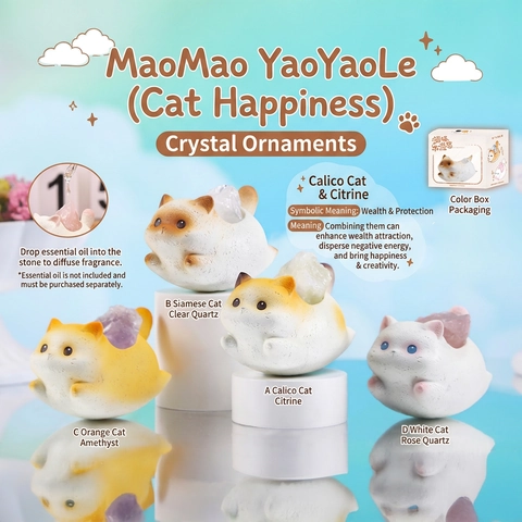 Resin Cat Figurine With Natural Crystal Stone Aromatherapy Diffuser Desktop Ornament Zen Monk Sculpture Home Decoration