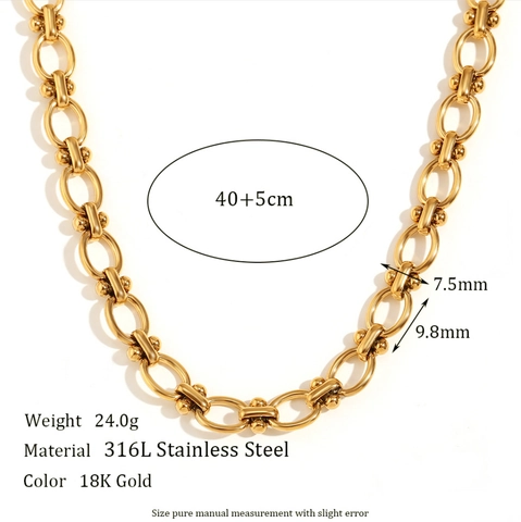 Collana In Acciaio Inossidabile Placcato Oro 18K Per Donna Maglia Ovale Collegamento Perline Geometriche Catena Gioielli