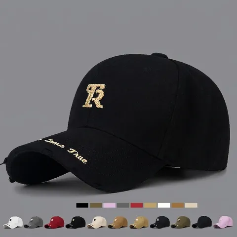 Casquette De Baseball En Coton Distressed Broderie Lettre R Réglable Chapeau De Soleil Extérieur Streetwear Pour Hommes Femmes