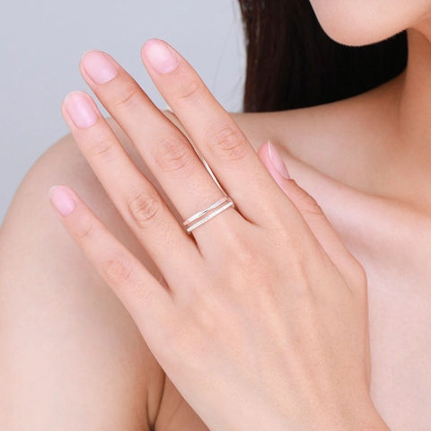 S925 Sterlingsilber Doppelschicht Offener Ring Für Damen Minimalistisch Zirkonia Verstellbar Fingerring Mode Schmuck Geschenk
