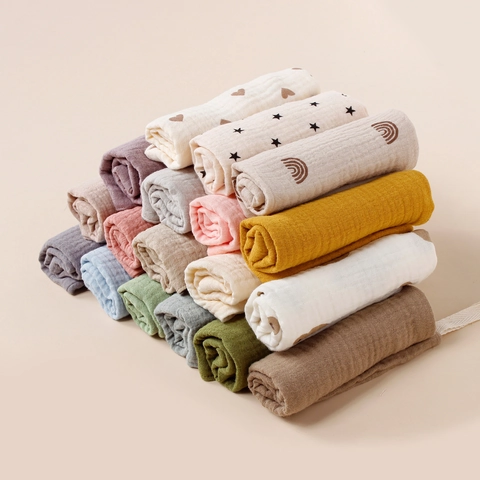 Soft Cotton Muslin Baby Square Towel Double Layer Gauze Handkerchief With Hanging Loop For Newborn Infant Washcloth