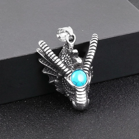 Collana Con Ciondolo A Testa Di Drago In Acciaio Inossidabile Con Pietra Blu Gioielli Punk Gotici Retro Per Uomini Ragazzi