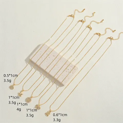 Collier Pendentif en Cuivre et Zirconia Vintage Français pour Femme Or Minimaliste Étoile Fleur Ange Feuille Nœud Bijoux