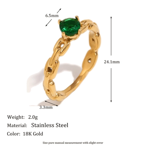 Bague Texture Chaîne Rétro Acier Inoxydable Plaqué Or Zircon Rond Bijoux De Doigt Minimalistes Géométriques Femmes