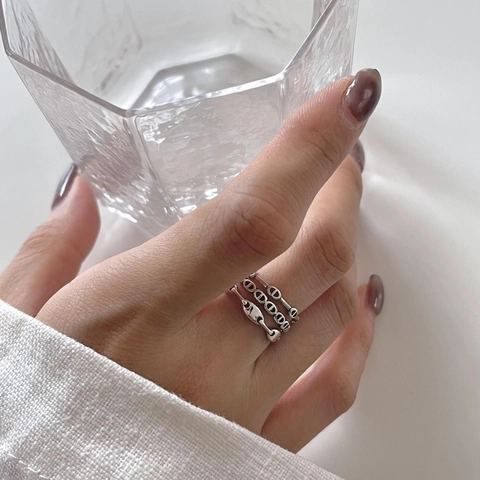 925 Sterling Silver Ring Minimalist Adjustable Retro Anchor Chain Link Design Daily Jewelry For Women