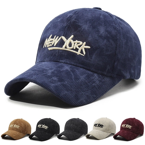 Casquette De Baseball En Velours Côtelé Vintage New York Broderie Boucle Métallique Réglable Chapeau Soleil Rétro