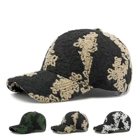 Jacquard Baseballkappe Retro Ethnisch Strukturierte Feste Krone Gebogener Schirm Vintage Hut Für Damen