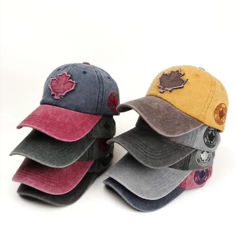 Cappello Da Baseball Vintage In Cotone Lavato Con Patch Foglia Di Acero Ricamo Retrò Regolabile Berretto Unisex