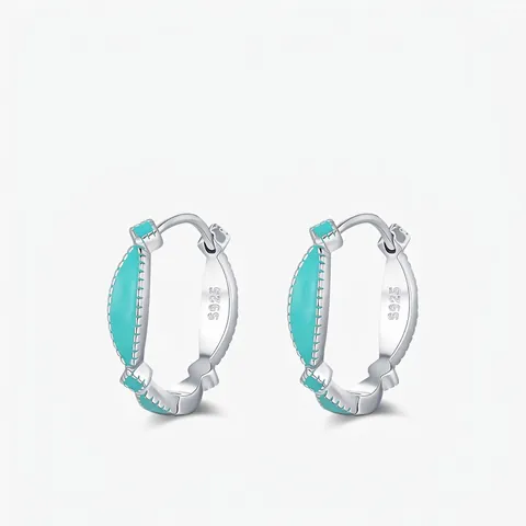 Orecchini A Cerchio In Argento Sterling 925 Con Smalto Verde Menta Design Geometrico 3D Stile Estivo Per Donna