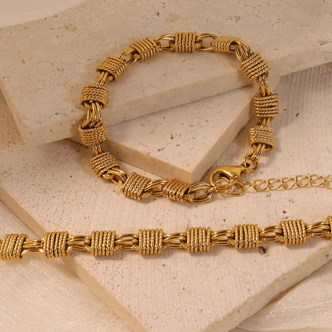 Collier Chaîne À Nœuds Industriels Acier Inoxydable Doré Style Rock Vintage Bijoux Unisexes Accessoire De Mode Audacieux