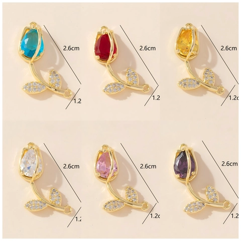 Pendenti Fiore Tulipano Rame Zircone Connettori Per DIY Produzione Collana Bracciale Fornitura Gioielli Placcato Oro