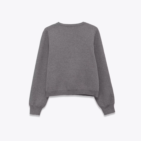 Women Grey Knit Cardigan Beaded Sequin Flower Round Neck Long Sleeve Button Down Elegant Soft Casual Sweater