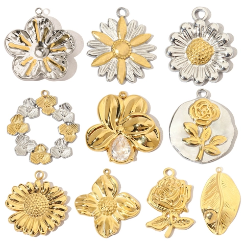 Rose Gänseblümchen Blumenblatt Anhänger Edelstahl Zweifarbig Gold Silber Französisch Retro DIY Schmuckzubehör Vintage Charms