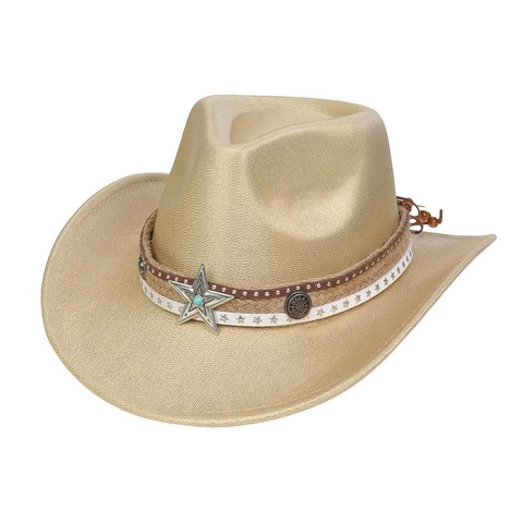 Western Cowboy Hat Glitter Shimmery Wide Brim Cowgirl Jazz Cap For Women Men With Metal Star Rivet Band