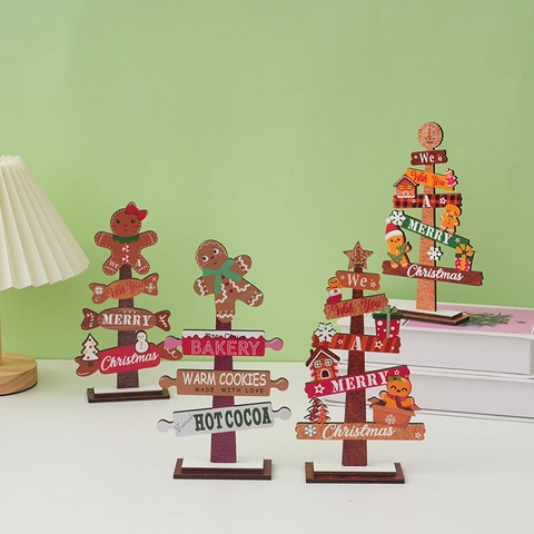 Adornos De Escritorio De Árbol De Navidad Y Hombre De Jengibre Madera Decoración De Mesa Festiva Para Hogar Oficina