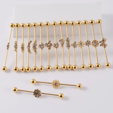 Pendientes Barbell Industrial Acero Inoxidable Flor Strass Piercing Cartílago Joyería Corporal Minimalista Simple