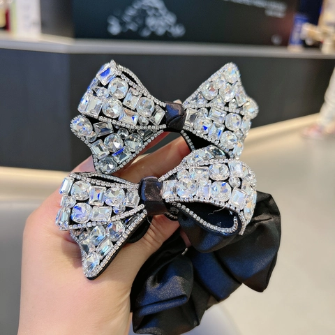 Coletero Con Lazo De Strass Pinza De Pato Satén De Lujo Accesorios Para El Cabello De Cristal Para Mujer