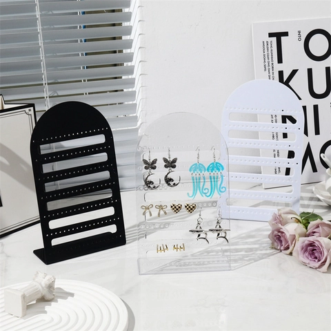 Earring Display Stand Arched L-Shaped Acrylic Jewelry Organizer Stud Holder Multi-Hole Plastic Rack Desktop Storage