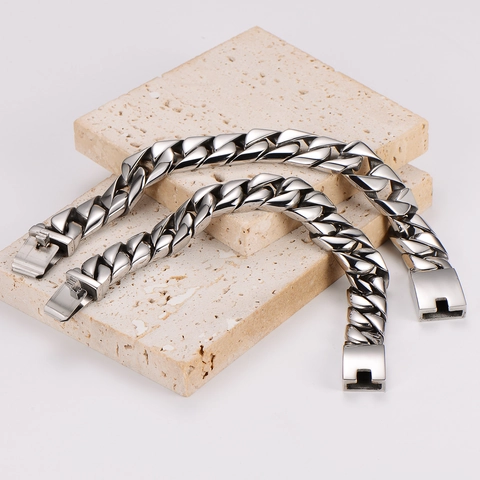 Bracciale Catena Cubana Uomo Acciaio Inossidabile 304 Catena Spessa Lucida Hip Hop Gioielli Semplici