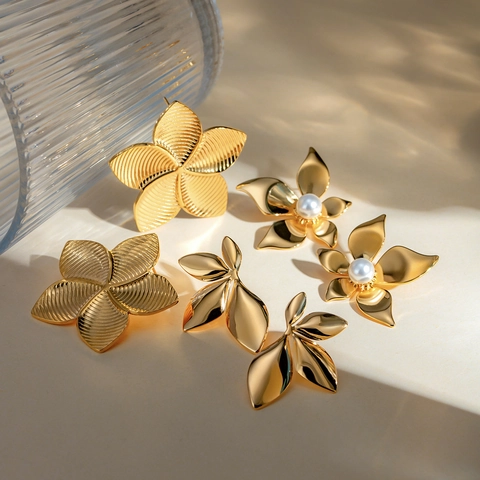 INS Stil 18K Vergoldet Edelstahl Blatt Ohrringe Für Frauen Minimalistisch Elegant Botanisch Poliert Schmuck