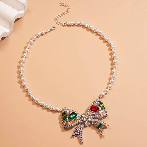 Collana Girocollo Di Künstliche Perle Sintetiche Con Ciondolo A Fiocco In Lega E Strass Multicolore Gioielli Di Lusso Vintage Per Donna